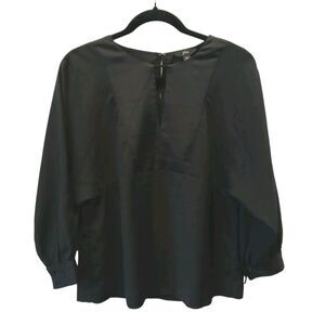 J.Crew All Day Wear Satin Crepe Dolman Sleeve Blouse Black Size XS Key Hole Neck
